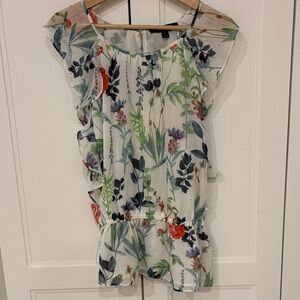 Tommy Floral Print Flutter Sleeve Top - L